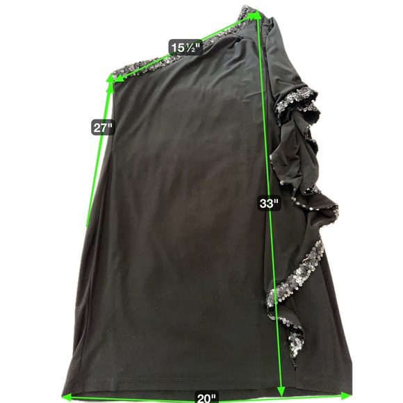 DJ-JAZ Black One-Shoulder Sequin Trim Cocktail Dress Size 10 - Picture 12 of 13